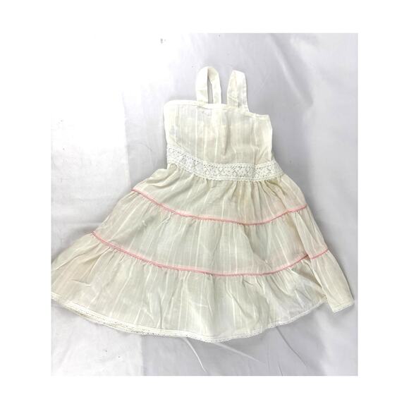 Vintage White Tiered Ruffles Dress with Shrug Pink Ribbon Lace Trim 6 USA - Picture 2 of 14